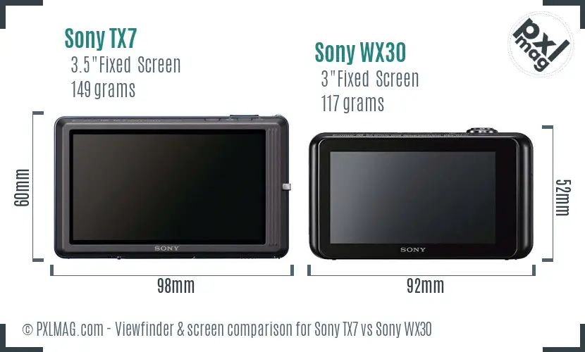 Sony TX7 vs Sony WX30 Screen and Viewfinder comparison