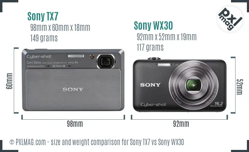 Sony TX7 vs Sony WX30 size comparison