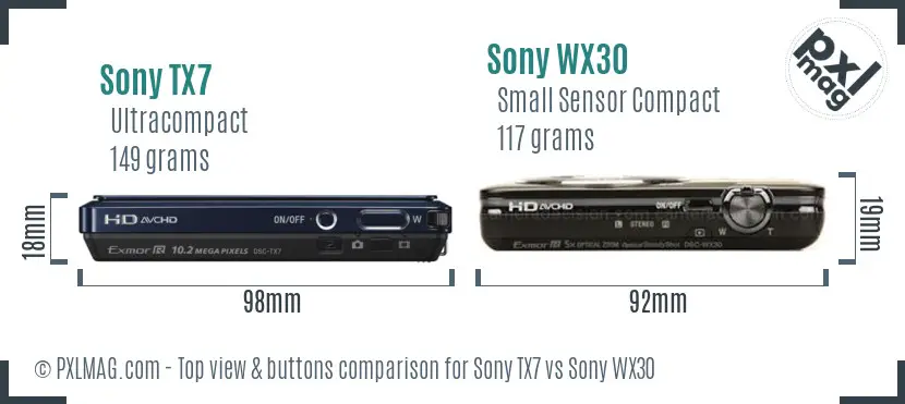Sony TX7 vs Sony WX30 top view buttons comparison