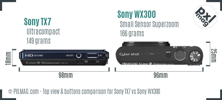 Sony TX7 vs Sony WX300 top view buttons comparison