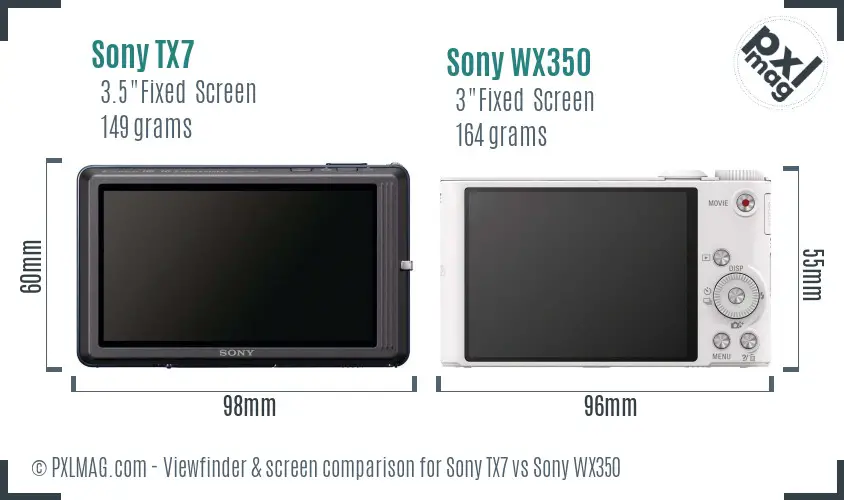 Sony TX7 vs Sony WX350 Screen and Viewfinder comparison