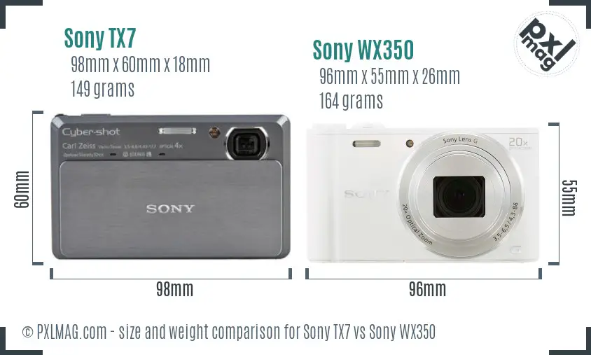 Sony TX7 vs Sony WX350 size comparison