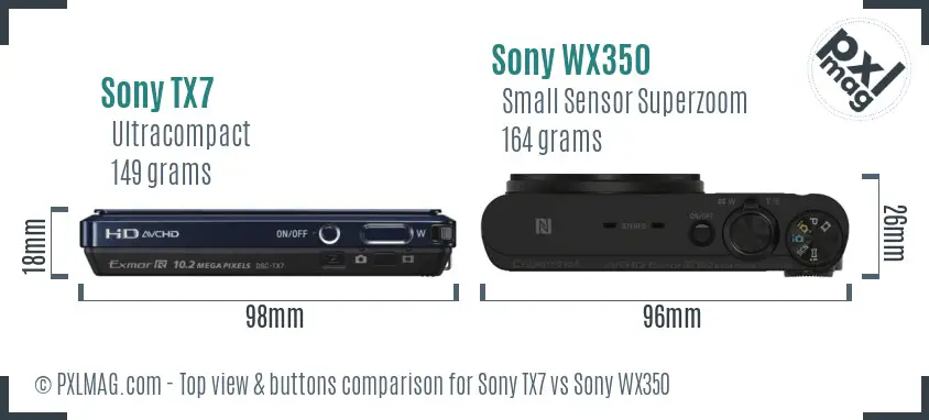 Sony TX7 vs Sony WX350 top view buttons comparison