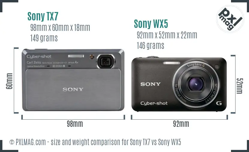 Sony TX7 vs Sony WX5 size comparison