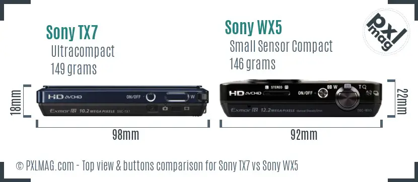 Sony TX7 vs Sony WX5 top view buttons comparison