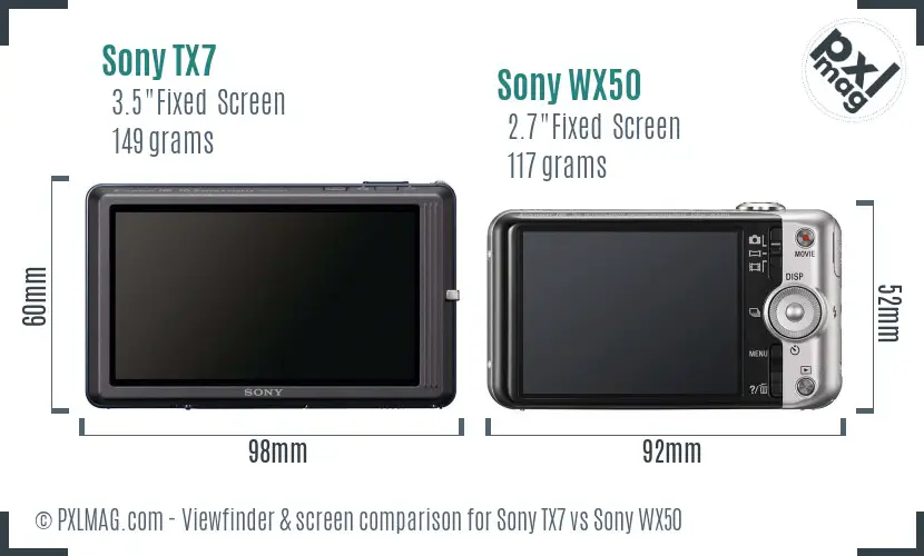 Sony TX7 vs Sony WX50 Screen and Viewfinder comparison