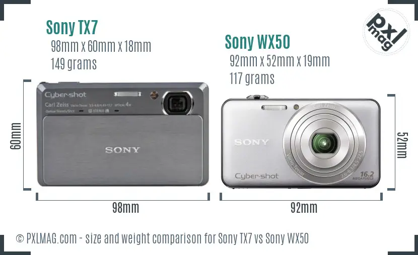 Sony TX7 vs Sony WX50 size comparison