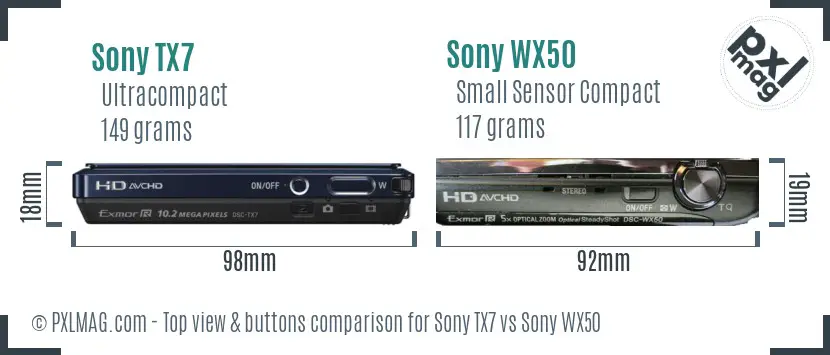 Sony TX7 vs Sony WX50 top view buttons comparison