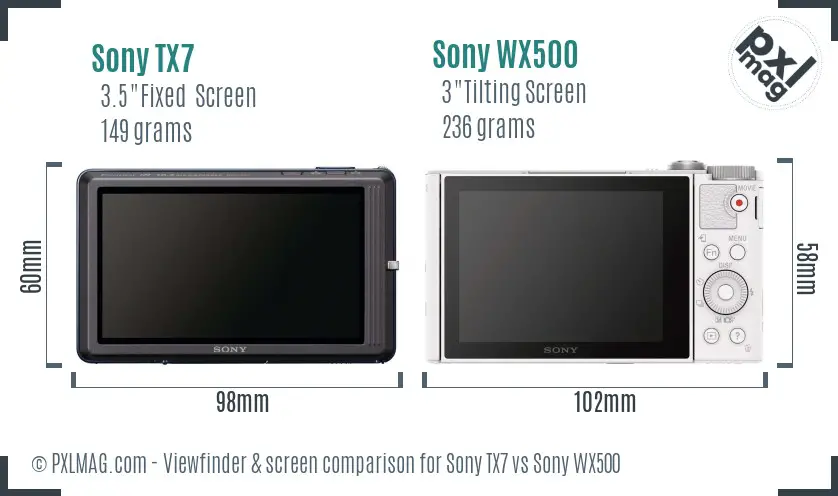 Sony TX7 vs Sony WX500 Screen and Viewfinder comparison