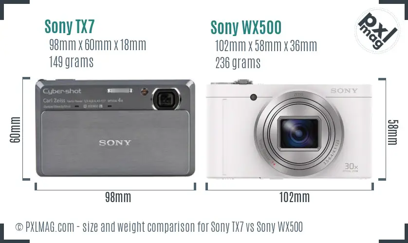 Sony TX7 vs Sony WX500 size comparison