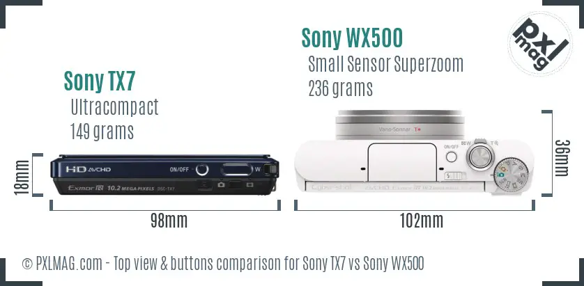 Sony TX7 vs Sony WX500 top view buttons comparison