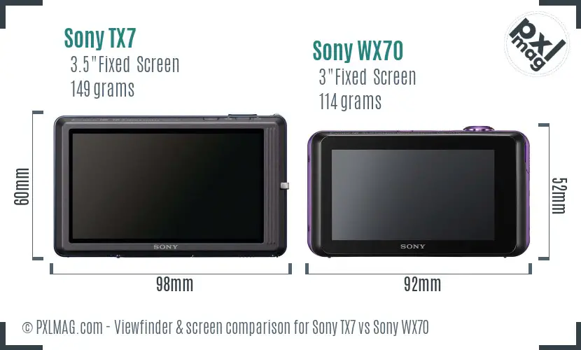 Sony TX7 vs Sony WX70 Screen and Viewfinder comparison