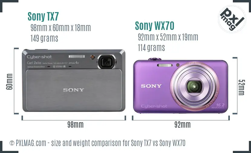 Sony TX7 vs Sony WX70 size comparison