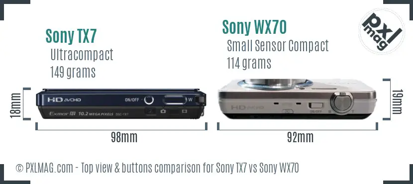 Sony TX7 vs Sony WX70 top view buttons comparison