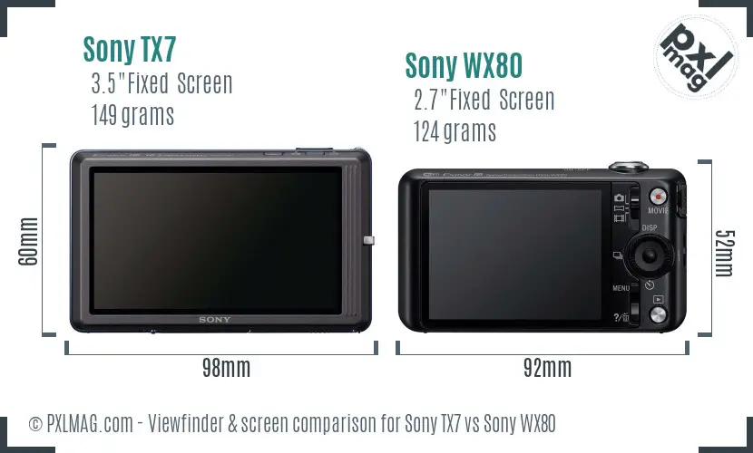 Sony TX7 vs Sony WX80 Screen and Viewfinder comparison