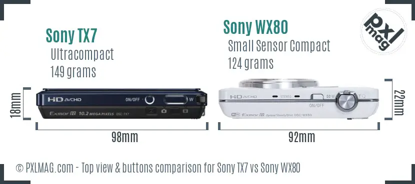 Sony TX7 vs Sony WX80 top view buttons comparison