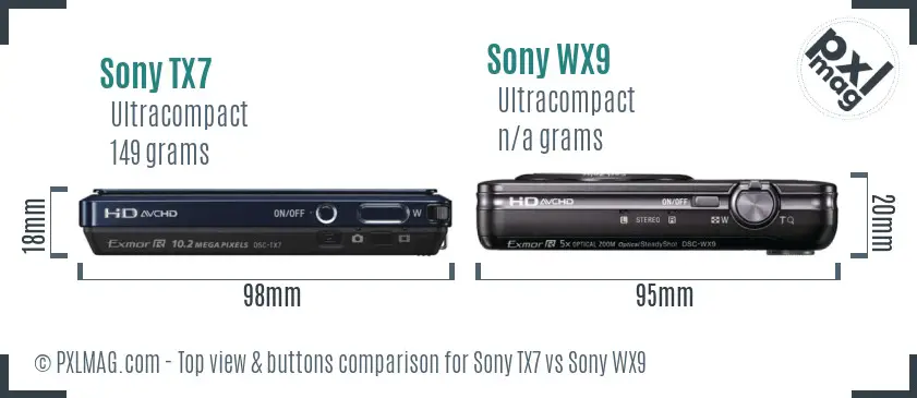 Sony TX7 vs Sony WX9 top view buttons comparison