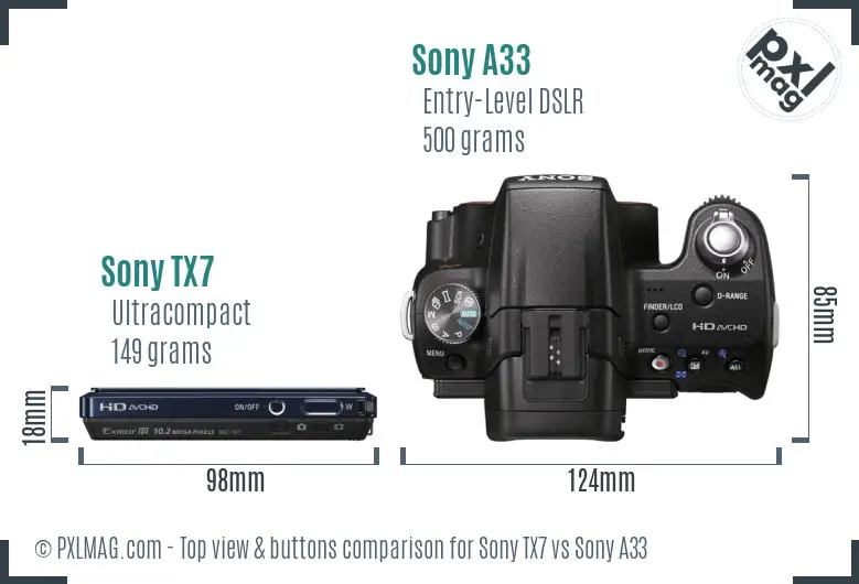 Sony TX7 vs Sony A33 top view buttons comparison