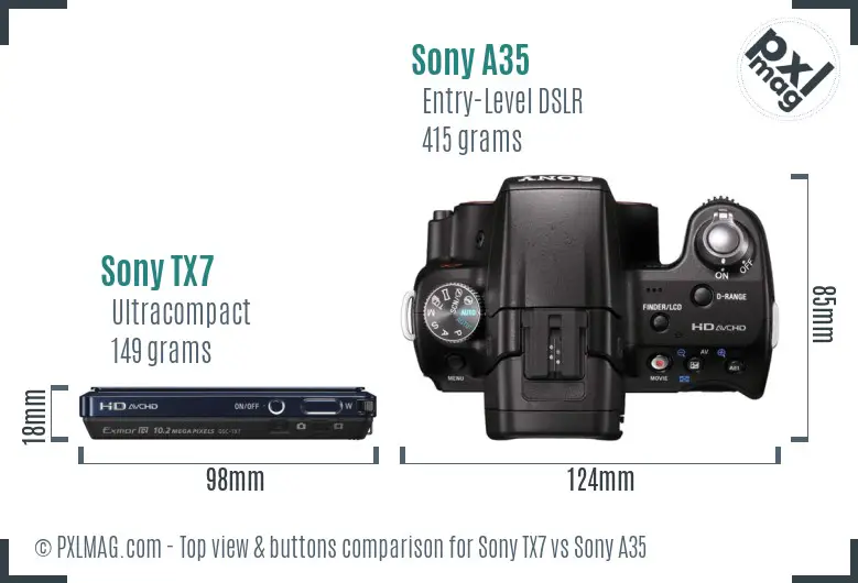 Sony TX7 vs Sony A35 top view buttons comparison