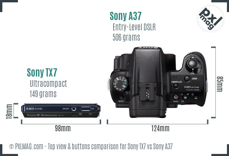 Sony TX7 vs Sony A37 top view buttons comparison