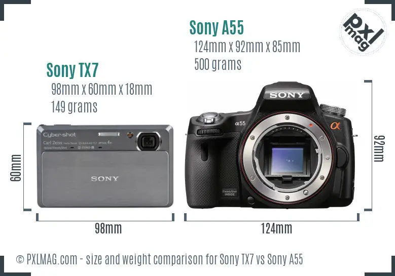 Sony TX7 vs Sony A55 size comparison