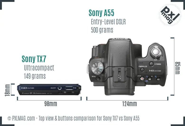 Sony TX7 vs Sony A55 top view buttons comparison