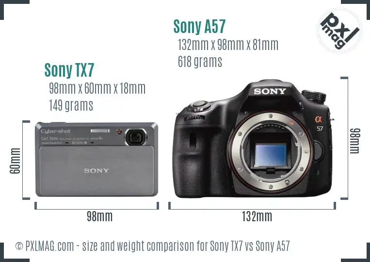 Sony TX7 vs Sony A57 size comparison