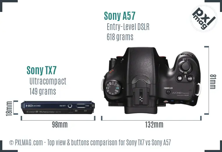 Sony TX7 vs Sony A57 top view buttons comparison