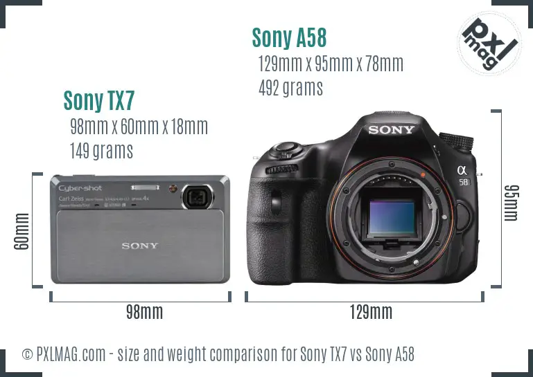 Sony TX7 vs Sony A58 size comparison