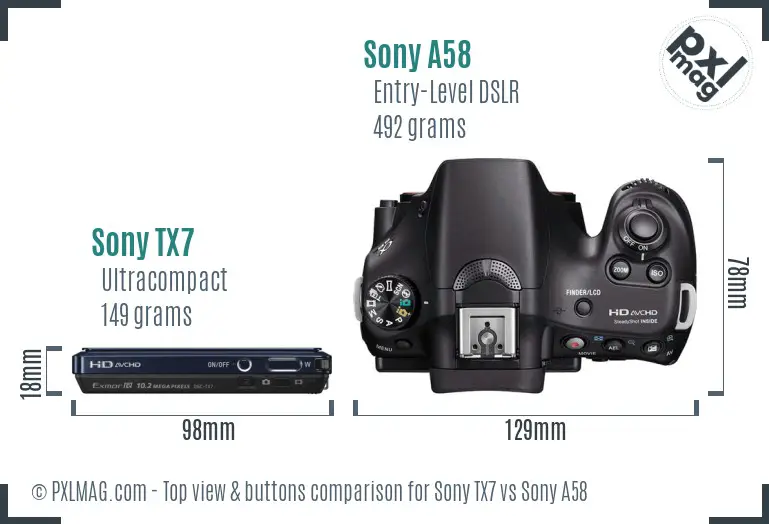 Sony TX7 vs Sony A58 top view buttons comparison