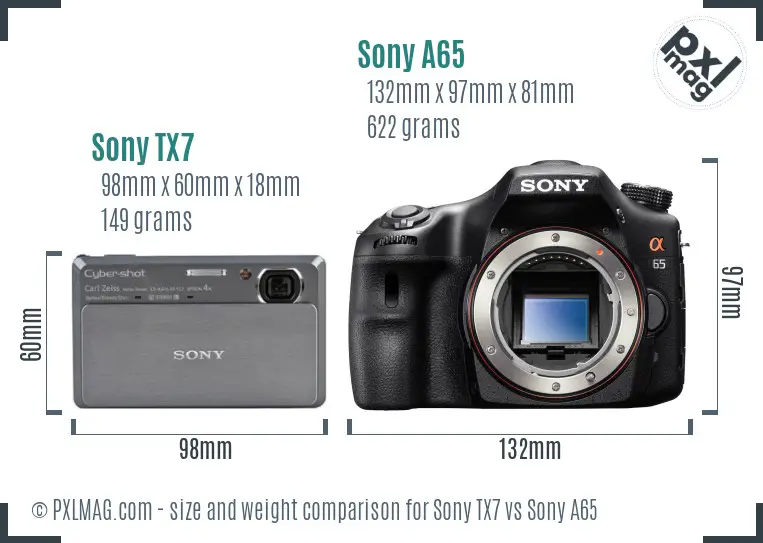 Sony TX7 vs Sony A65 size comparison