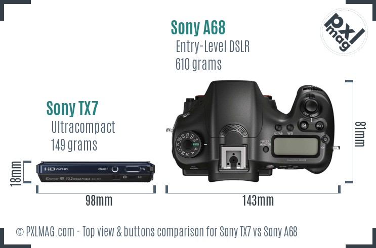 Sony TX7 vs Sony A68 top view buttons comparison