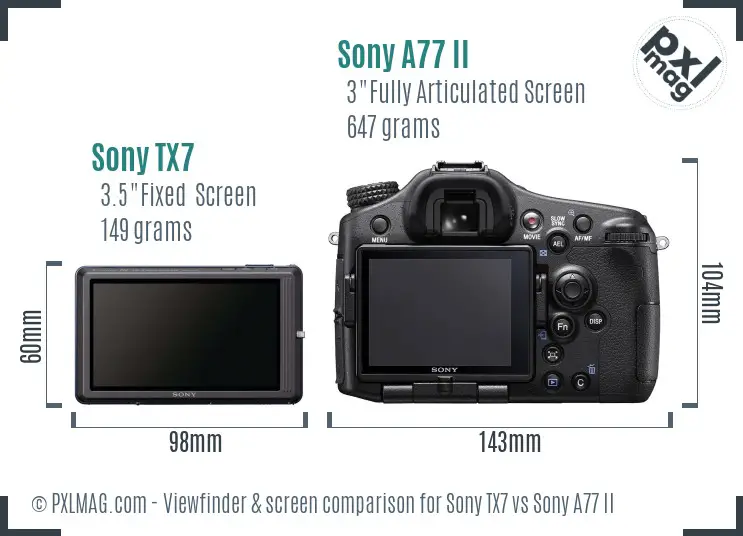 Sony TX7 vs Sony A77 II Screen and Viewfinder comparison