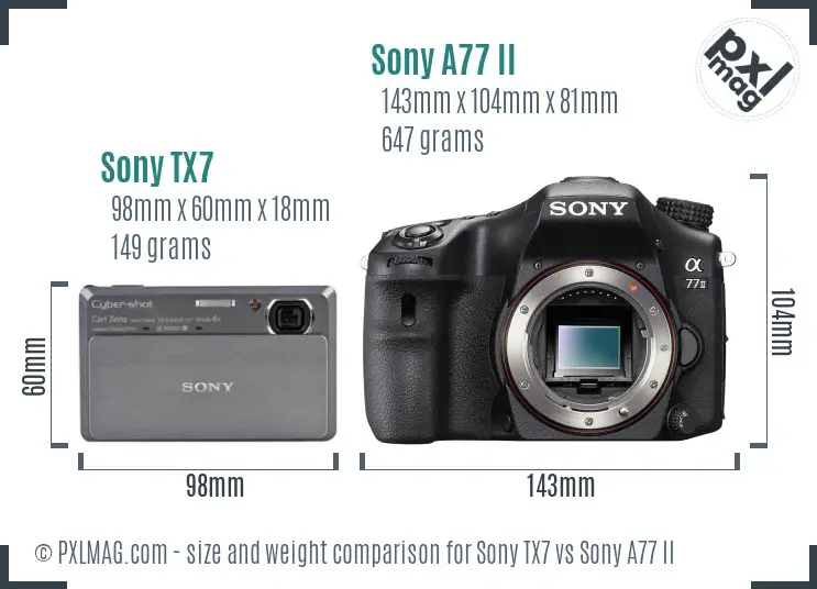 Sony TX7 vs Sony A77 II size comparison