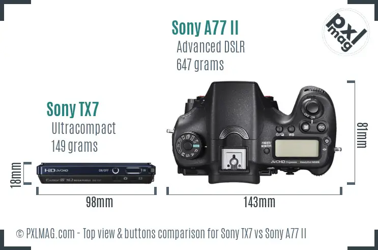 Sony TX7 vs Sony A77 II top view buttons comparison