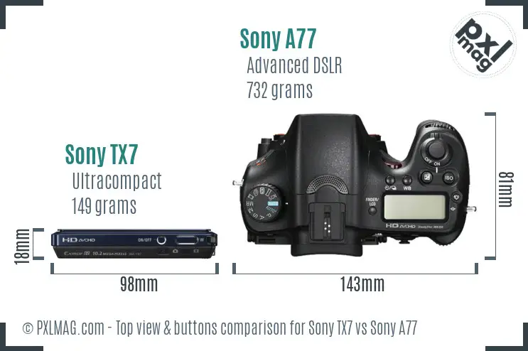 Sony TX7 vs Sony A77 top view buttons comparison