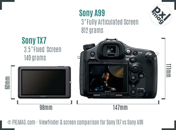 Sony TX7 vs Sony A99 Screen and Viewfinder comparison