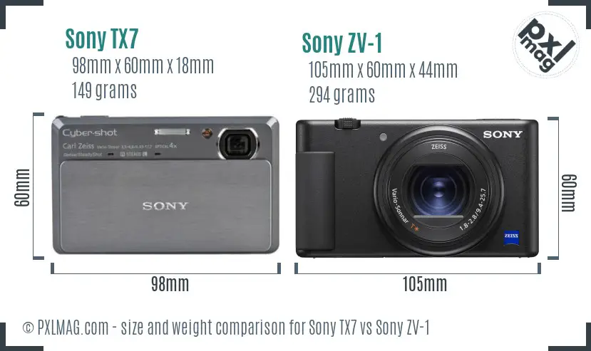 Sony TX7 vs Sony ZV-1 size comparison