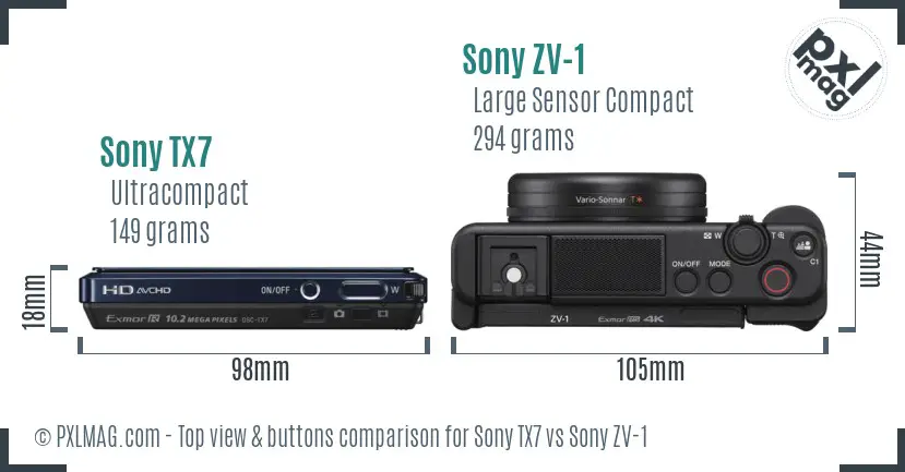 Sony TX7 vs Sony ZV-1 top view buttons comparison