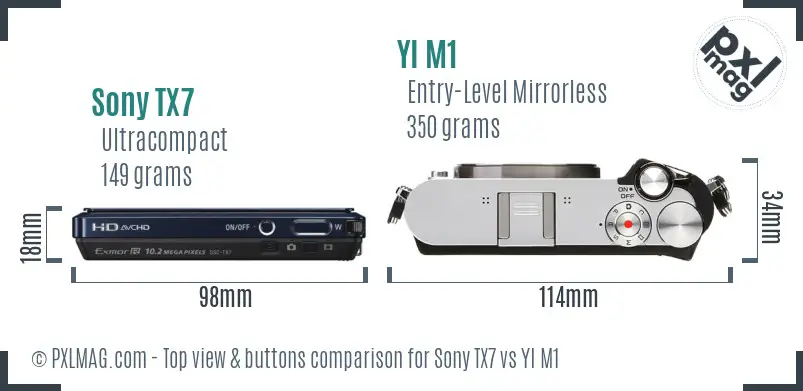 Sony TX7 vs YI M1 top view buttons comparison
