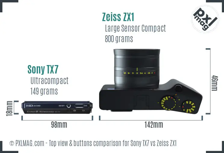 Sony TX7 vs Zeiss ZX1 top view buttons comparison