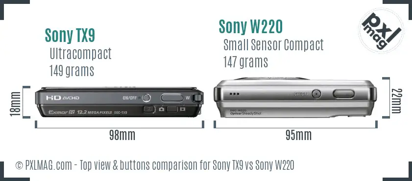 Sony TX9 vs Sony W220 top view buttons comparison