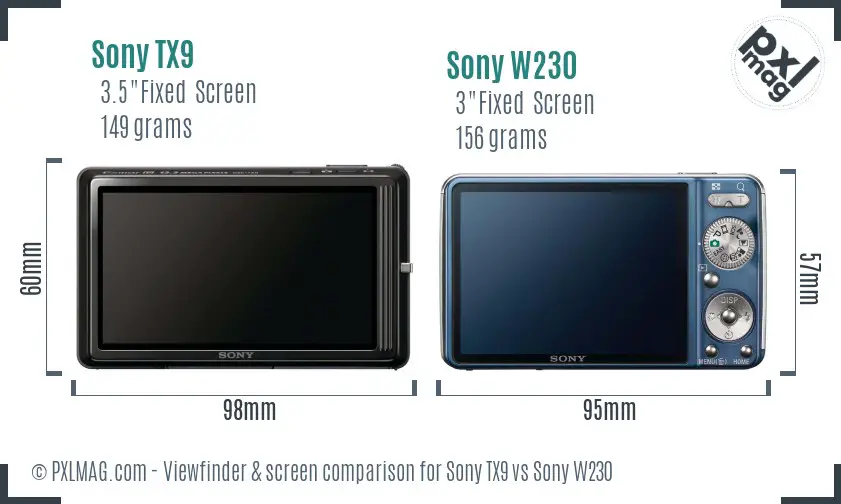 Sony TX9 vs Sony W230 Screen and Viewfinder comparison