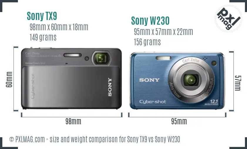 Sony TX9 vs Sony W230 size comparison