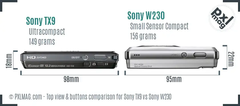 Sony TX9 vs Sony W230 top view buttons comparison