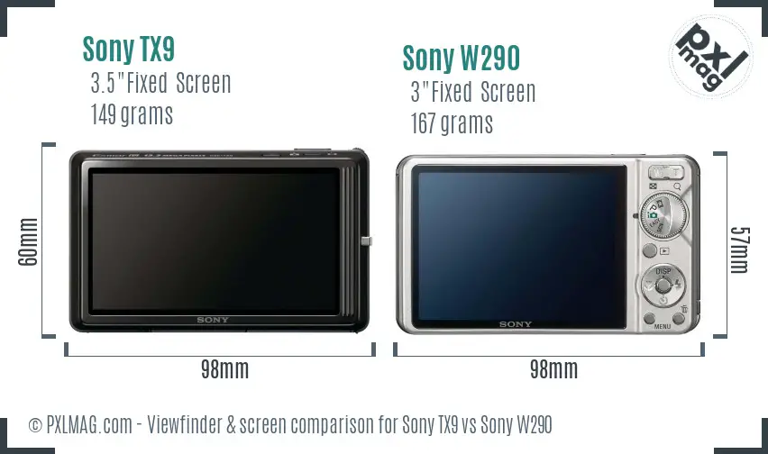Sony TX9 vs Sony W290 Screen and Viewfinder comparison