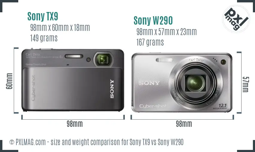 Sony TX9 vs Sony W290 size comparison