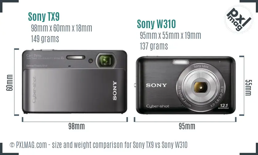 Sony TX9 vs Sony W310 size comparison