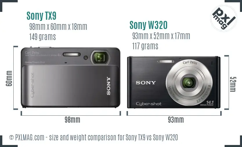 Sony TX9 vs Sony W320 size comparison