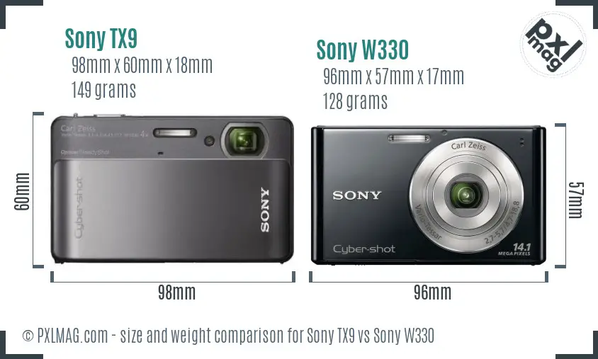 Sony TX9 vs Sony W330 size comparison